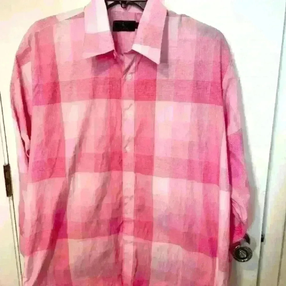 Vittorino Men's Plaid Pink button down dress casual shirt sz Large